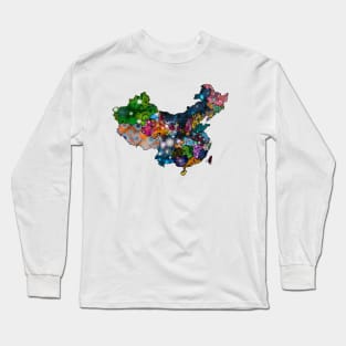 Spirograph Patterned China Counties Map Long Sleeve T-Shirt